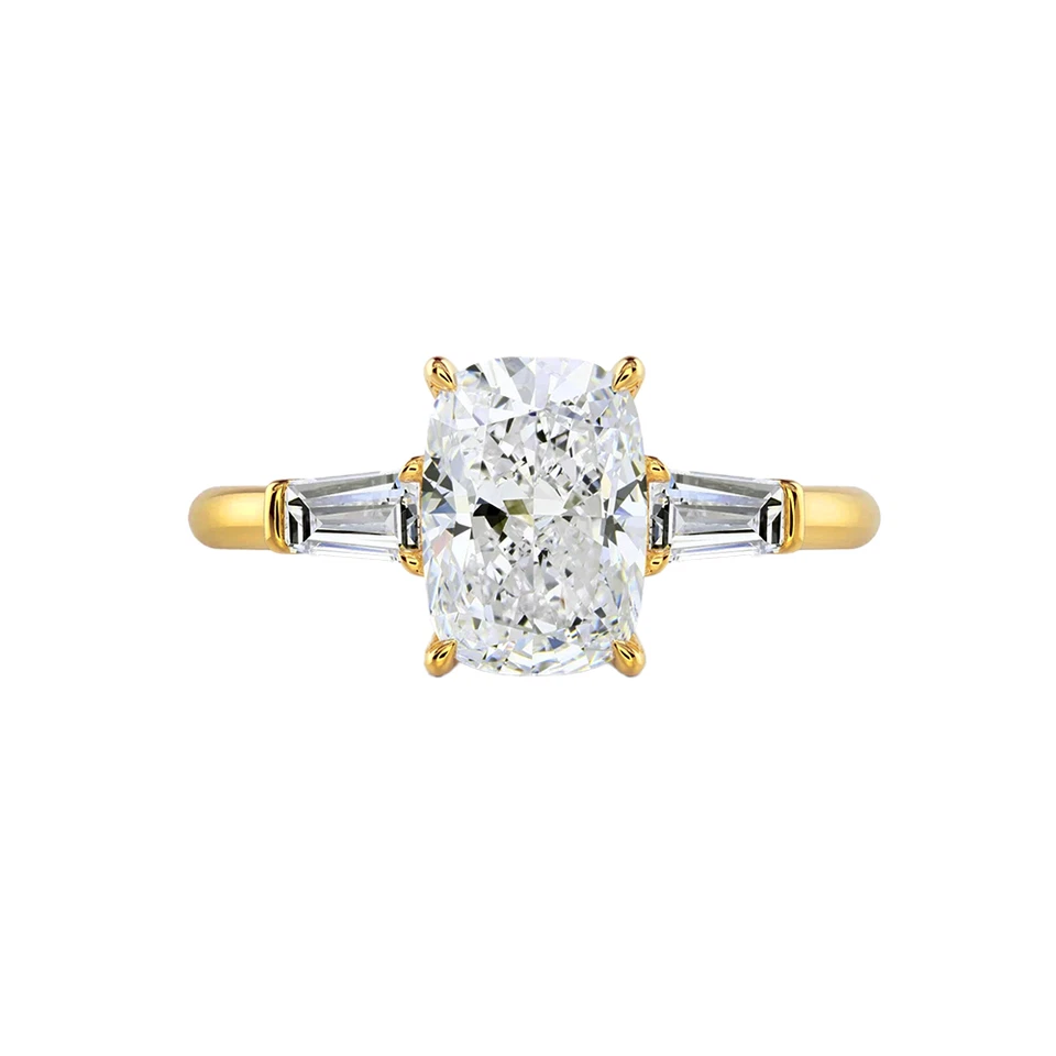 14k Yellow Gold 3.20 Ct Cushion Cut Lab Grown Diamond Engagement Ring IGI
