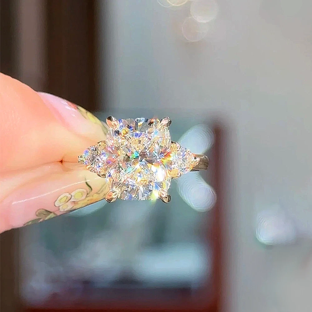 Diamond Engagement Ring 3.30 Ct Cushion Cut IGI Lab Grown 14K Yellow Gold