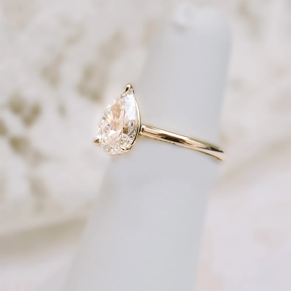 Pear Cut Lab Grown Diamond Engagement Ring 3.00 Ct 14K Yellow Gold IGI