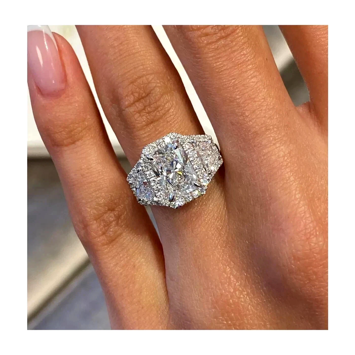 Diamond Wedding Ring 14k White Gold Radiant Cut 5 Carat IGI Lab Grown E F VVS