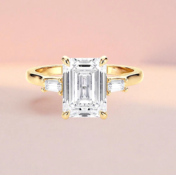 2.70 Ct Emerald Cut IGI Lab Grown Diamond Wedding Ring in 14K Yellow Gold